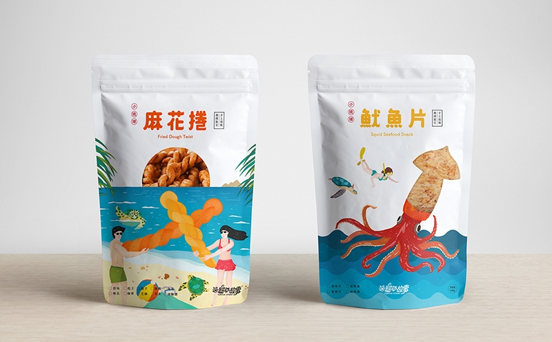 小零食包裝設(shè)計(jì),用插畫的形式為兩種產(chǎn)品設(shè)計(jì)包裝
